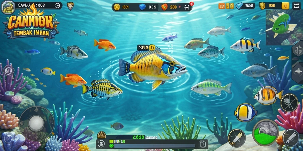 Screenshot gameplay CANVA168 menampilkan aksi seru Tembak Ikan.
