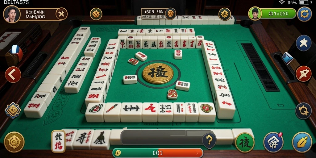 Tampilan gameplay seru di DELTA575, menampilkan ubin Mahjong yang berwarna-warni.