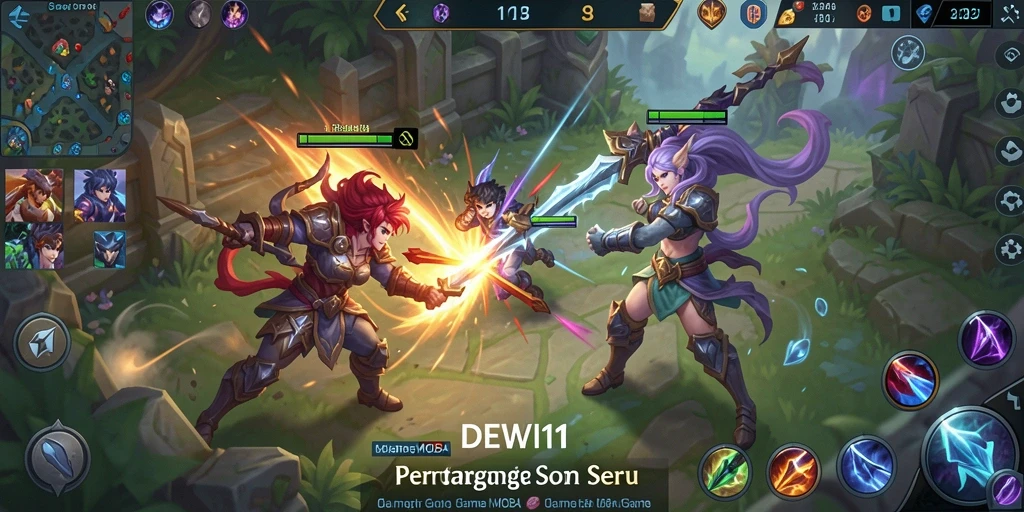 Tampilan layar utama DEWI11 dengan karakter MOBA beraksi.