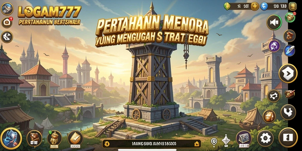 Screenshot menampilkan aksi pertahanan menara di LOGAM777.